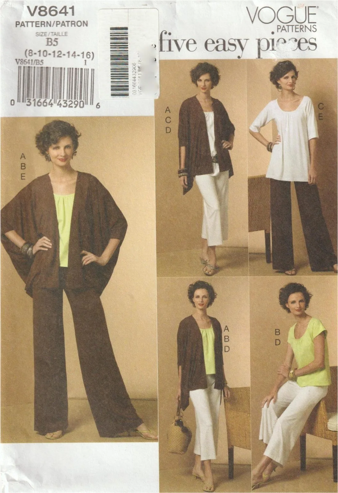 Vogue V8641 Five Easy Pieces Cardigan Tops Pants Wardrobe Pattern 8-16 Uncut — photo 2