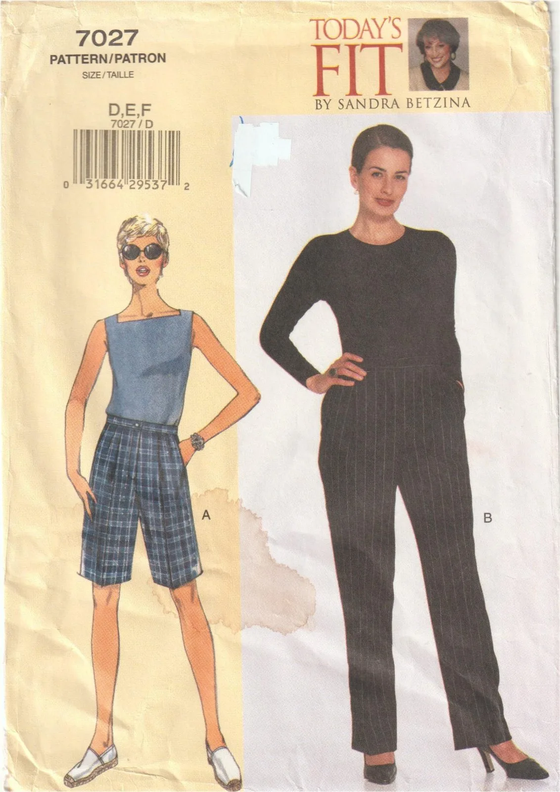 Vogue 7027 Sandra Betzina Todays Fit Pants Shorts Pattern Size DEF Uncut OOP — photo 2