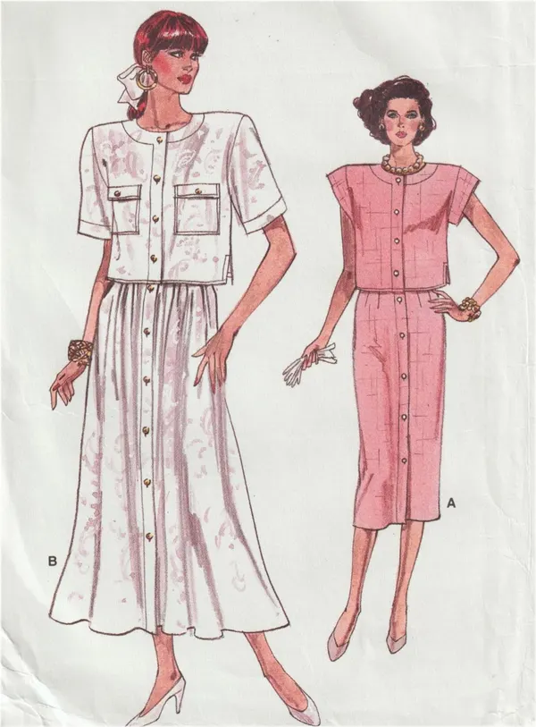 Very Easy Very Vogue 9901 Button Front Top Skirt Dress Pattern Size 14-18 Uncut