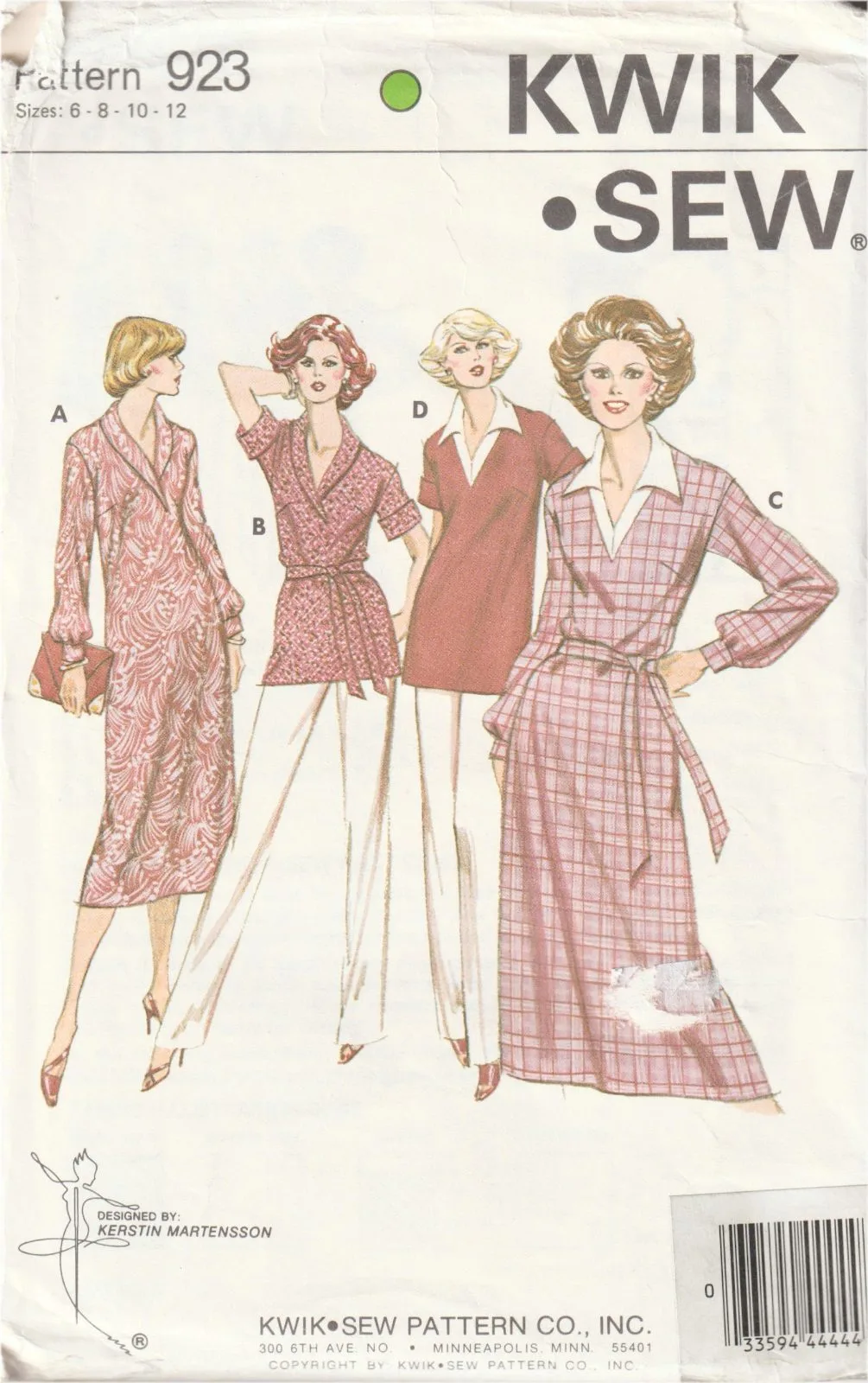 Kwik Sew 923 Vintage Wrap Dress Top Pants Sewing Pattern Size 6-12 Uncut — photo 2