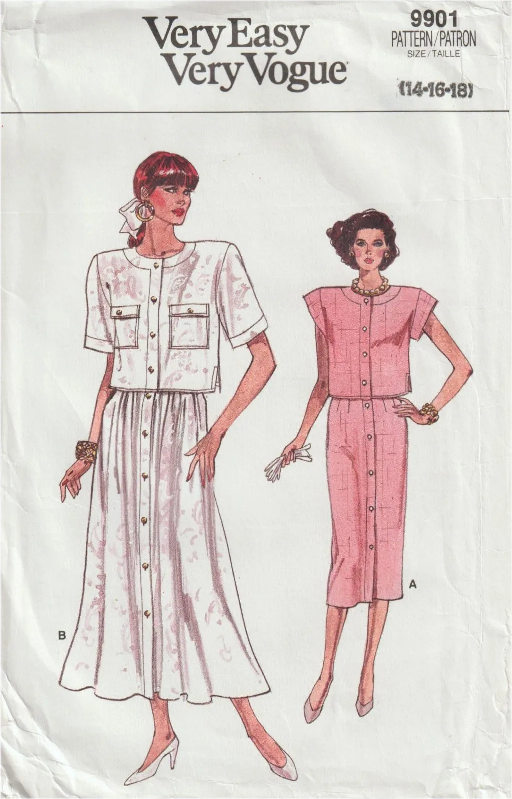 Very Easy Very Vogue 9901 Button Front Top Skirt Dress Pattern Size 14-18 Uncut — photo 2