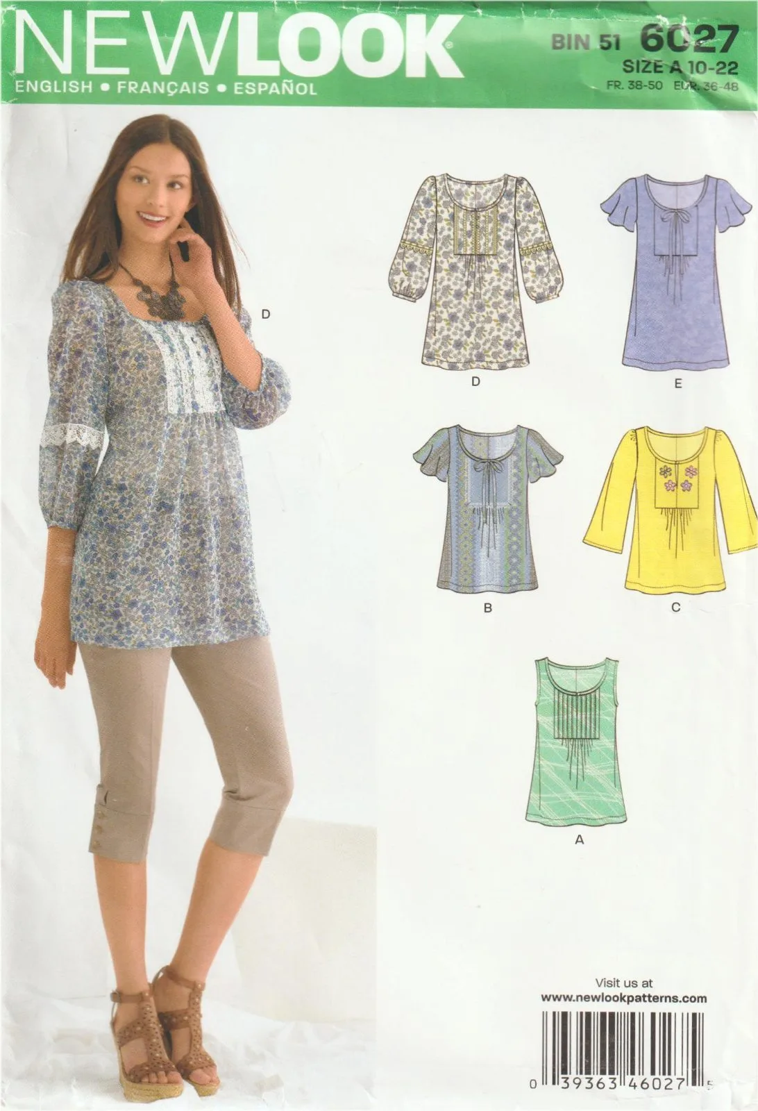 New Look 6027 Sewing Pattern Summer Tops & Tunics Sizes 10-22 Uncut — photo 2