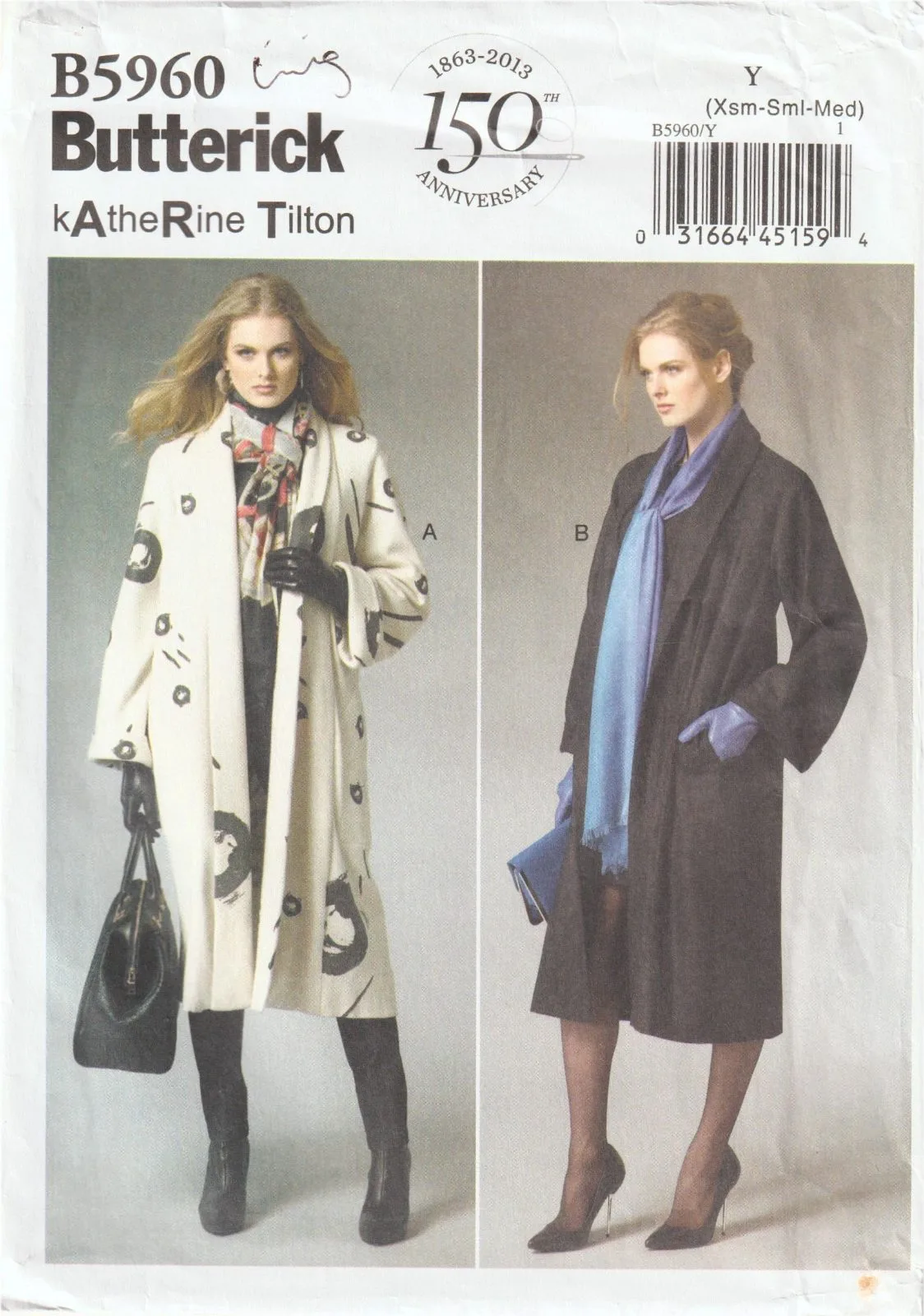 Butterick B5960 Katherine Tilton Loose Fitting Coat Pattern Size XS-M Uncut OOP — photo 2