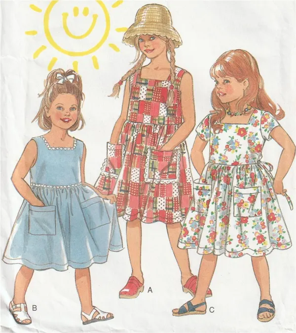 New Look 6369 Girls Sun Dress Square Neck Patch Pockets Pattern Size 3-8 Uncut