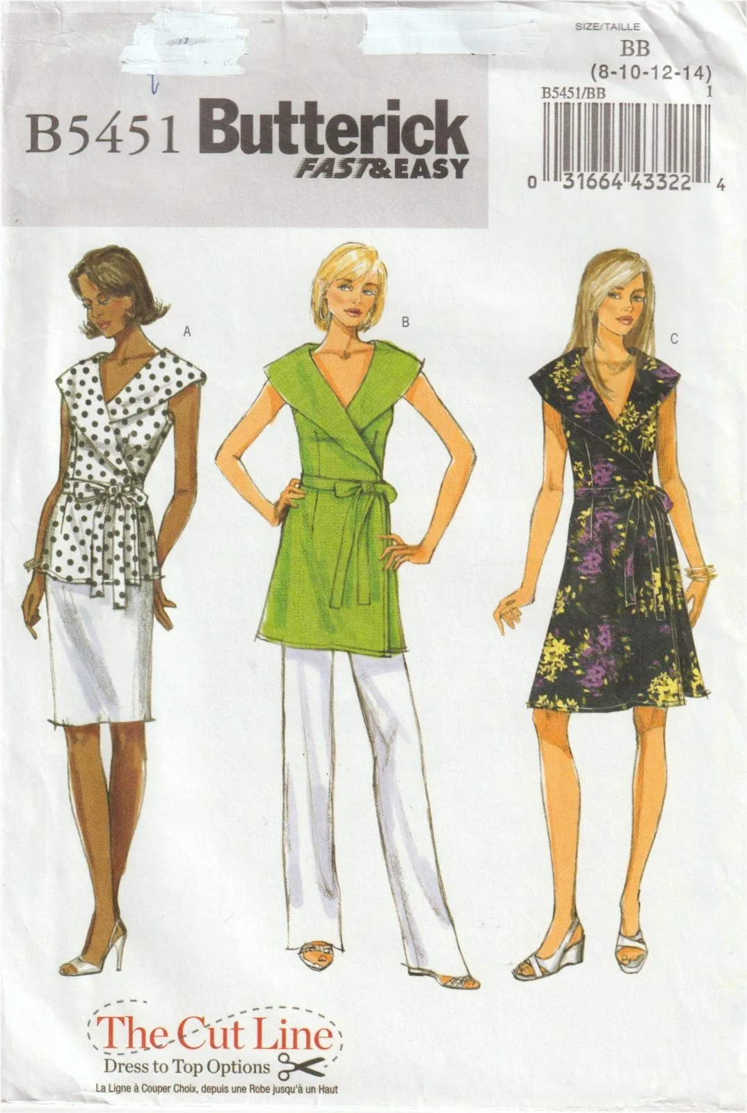Butterick B5451 Womens Wrap Dress Top Tunic Sewing Pattern Size 8-14 Uncut — photo 2