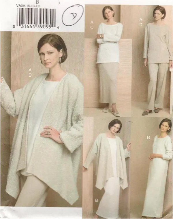 Vogue V8006 Five Easy Pieces Cardigan Top Pants Skirt Dress Pattern 8-12 Uncut