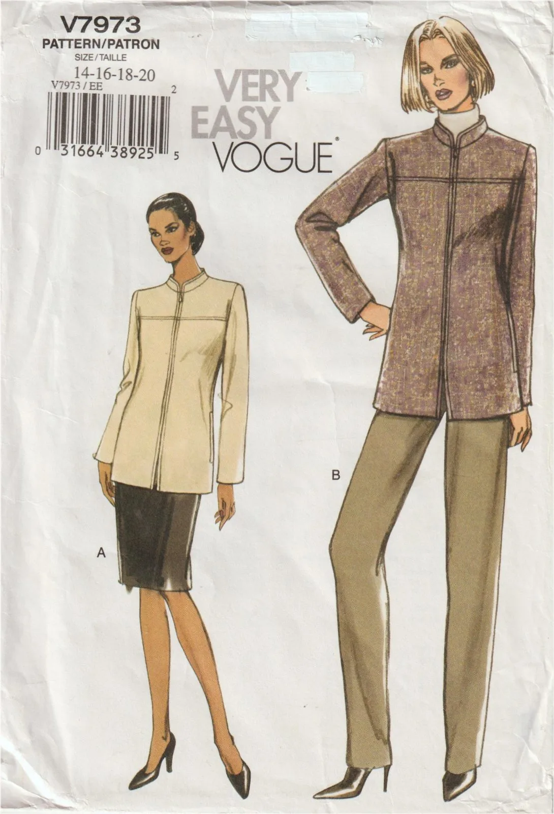 Title:  Vogue V7973 Zip Front Stand Collar Jacket Coat Pattern Size 14-20 Uncut — photo 2