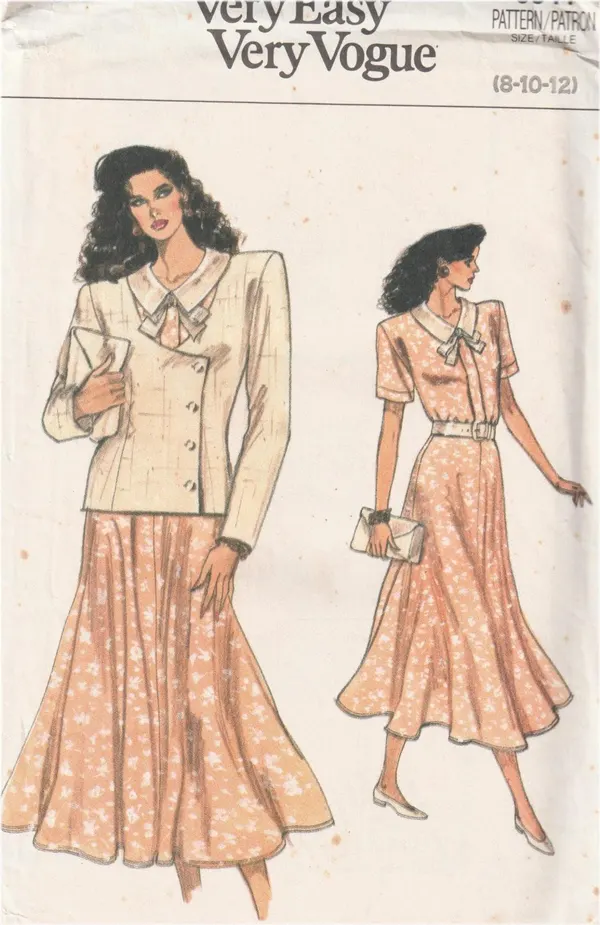 Very Easy Very Vogue 9941 Asymmetric Jacket Dress Skirt Pattern Size 8-12 Uncut