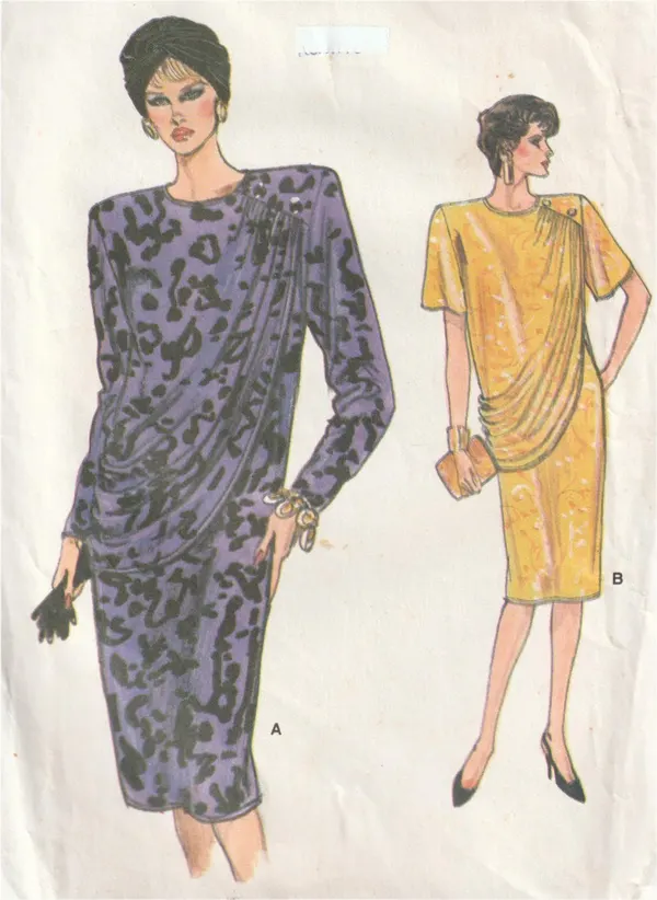 Vogue 9743 Vintage 1980s Draped Front Dress Sewing Pattern Size 8-12 Uncut OOP