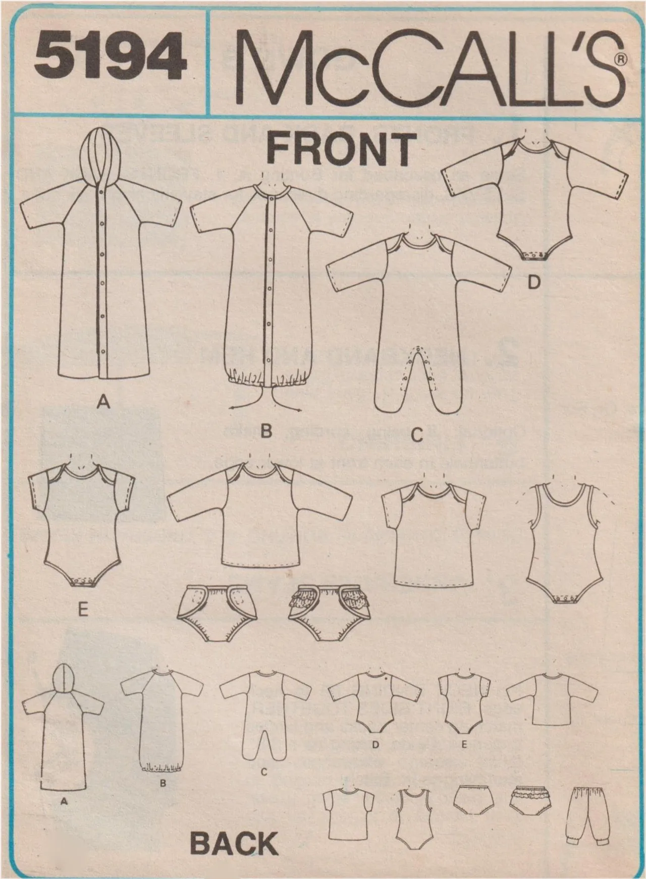 McCalls 5194 Vintage Baby Layette Onesie Bunting Jumpsuit Pattern Uncut — photo 4