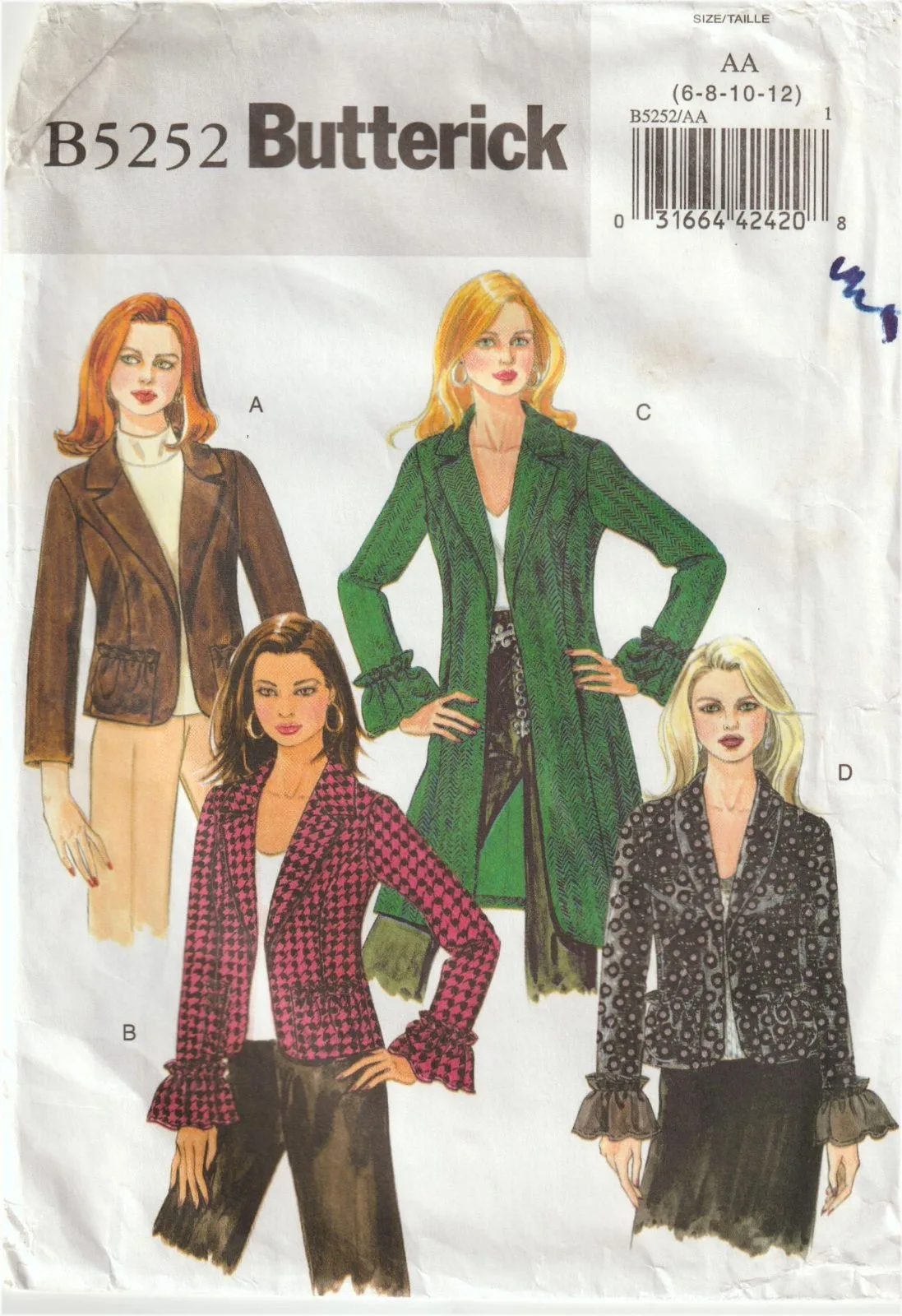 Butterick B5252 Vintage Jacket / Coat Sewing Pattern — Size AA (6-8-10-12) Uncut — photo 2