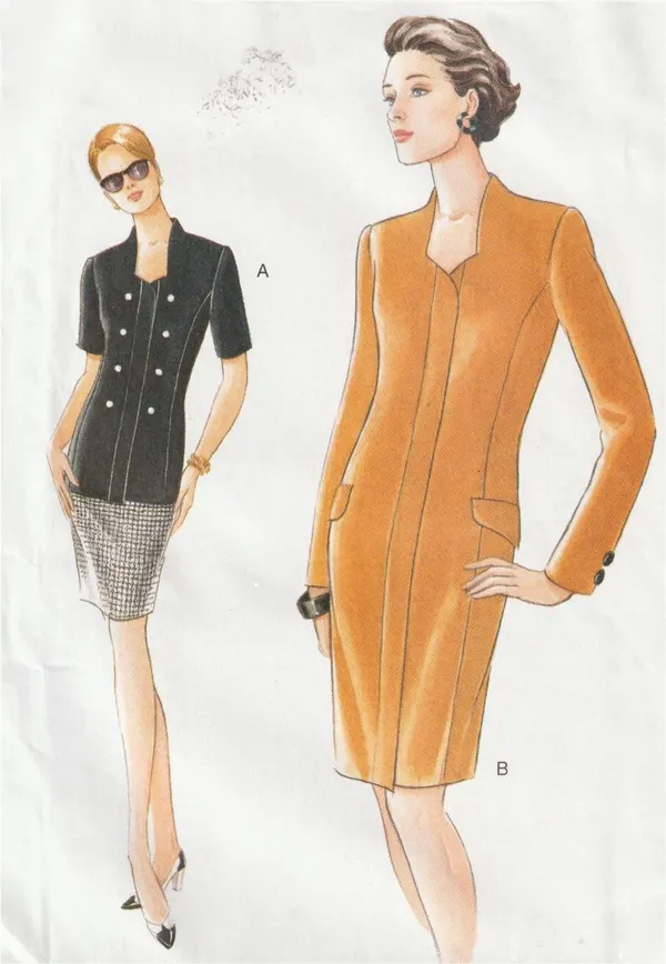 Vogue 9381 Double Breasted Long Jacket Fitted Dress Pattern Size 12-16 Uncut OOP