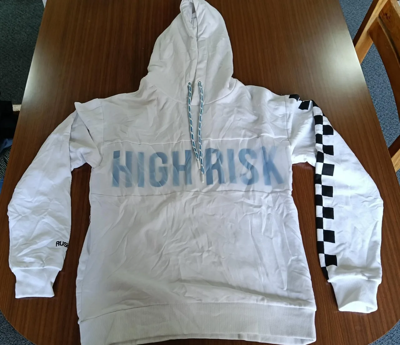 ZARA MAN White Graphic Print Pullover Hoodie M Cotton Fleece Logo Drawstring – photo 2