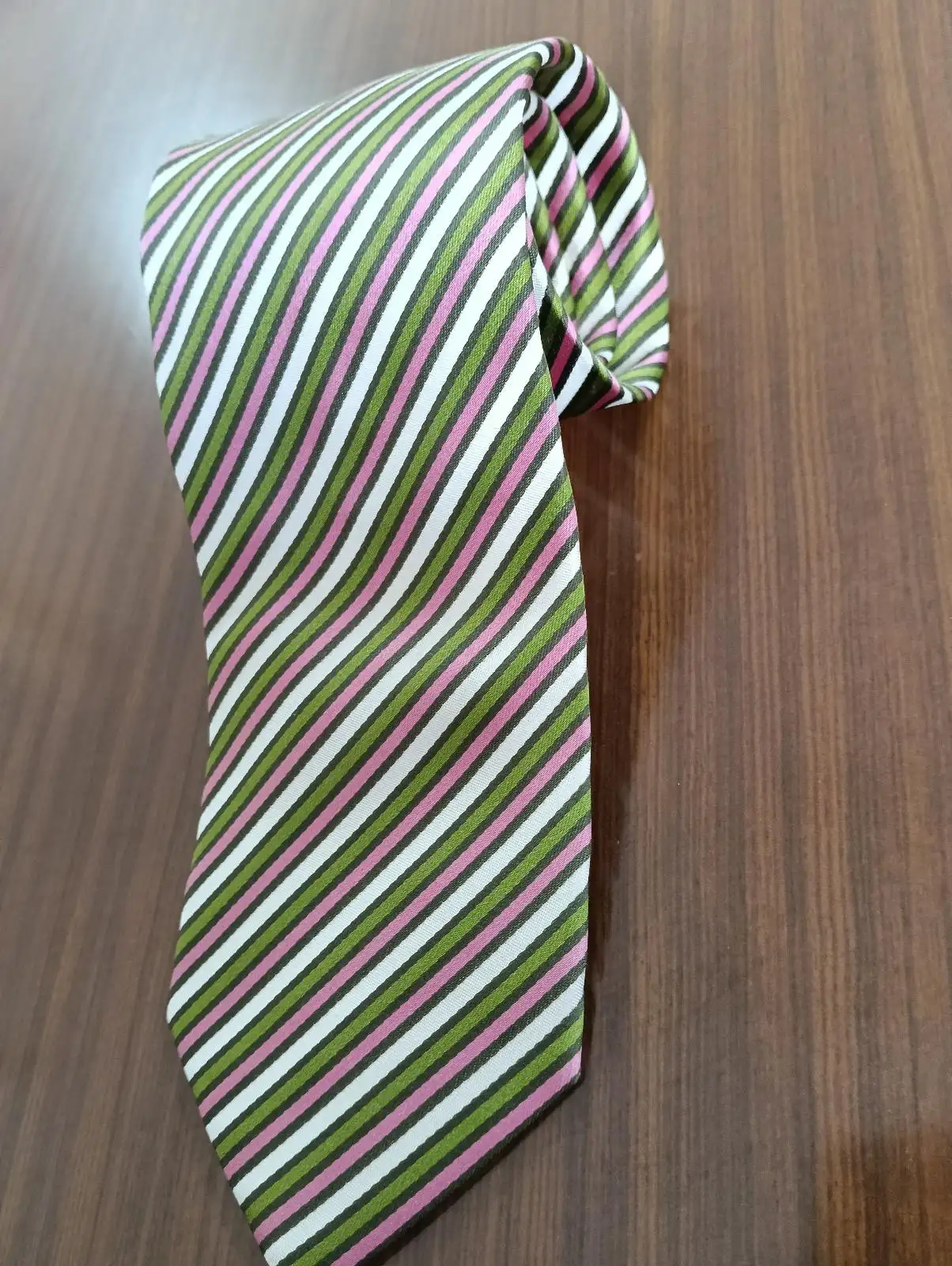 Luciano Rossetti Italy 100% Silk Striped Tie Green Pink White Brown Pointed – photo 5
