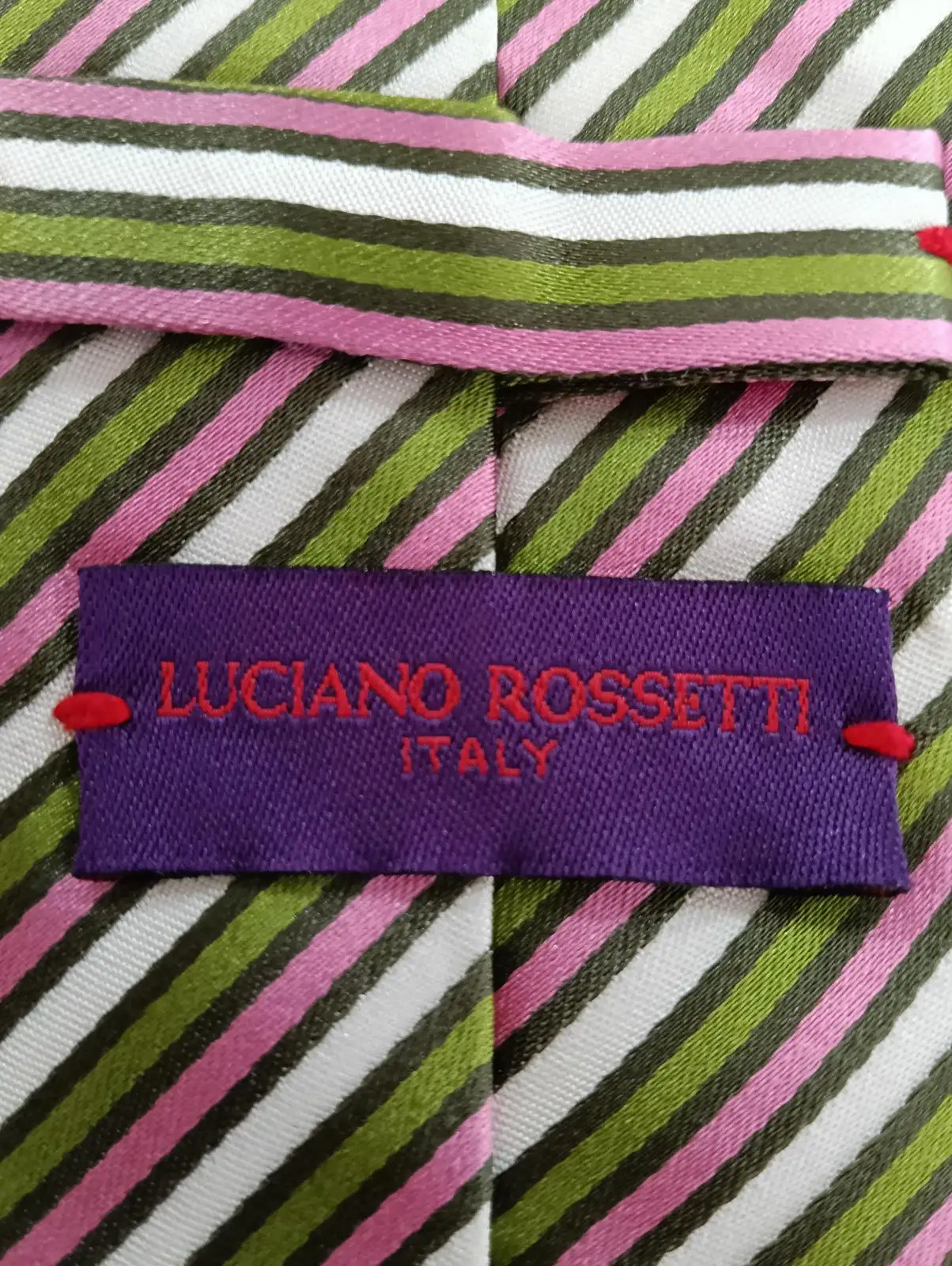 Luciano Rossetti Italy 100% Silk Striped Tie Green Pink White Brown Pointed – photo 2