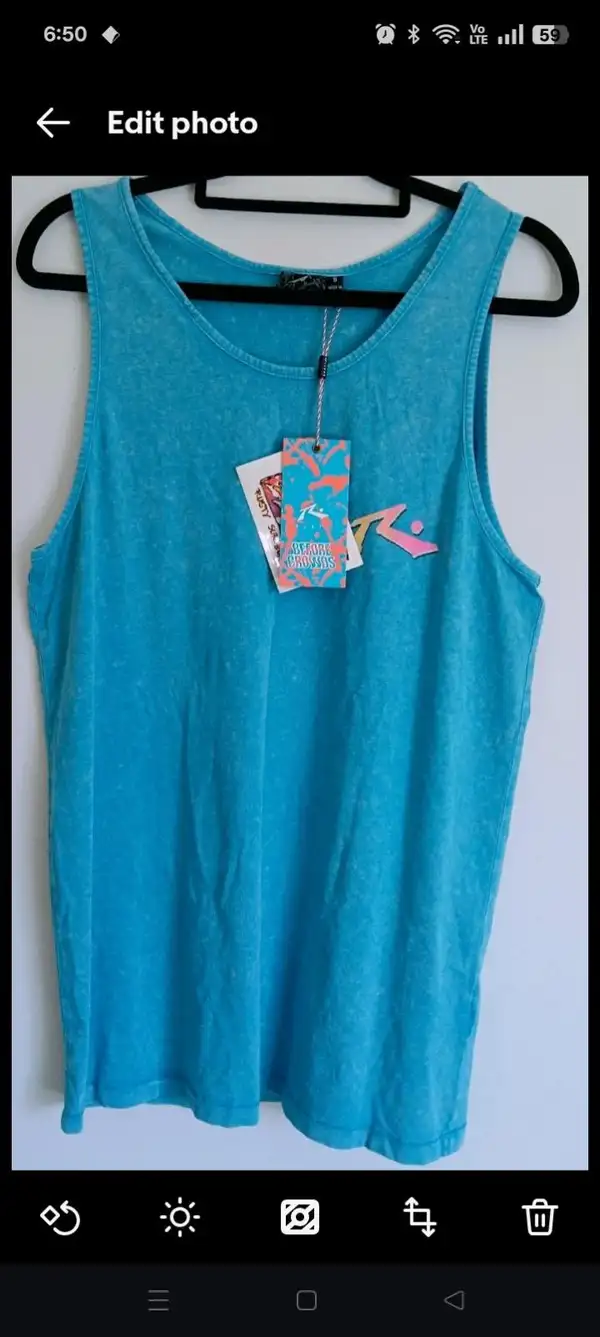 Rusty mens fader tank top  Rusty men's blue acid-wash tank top Size S