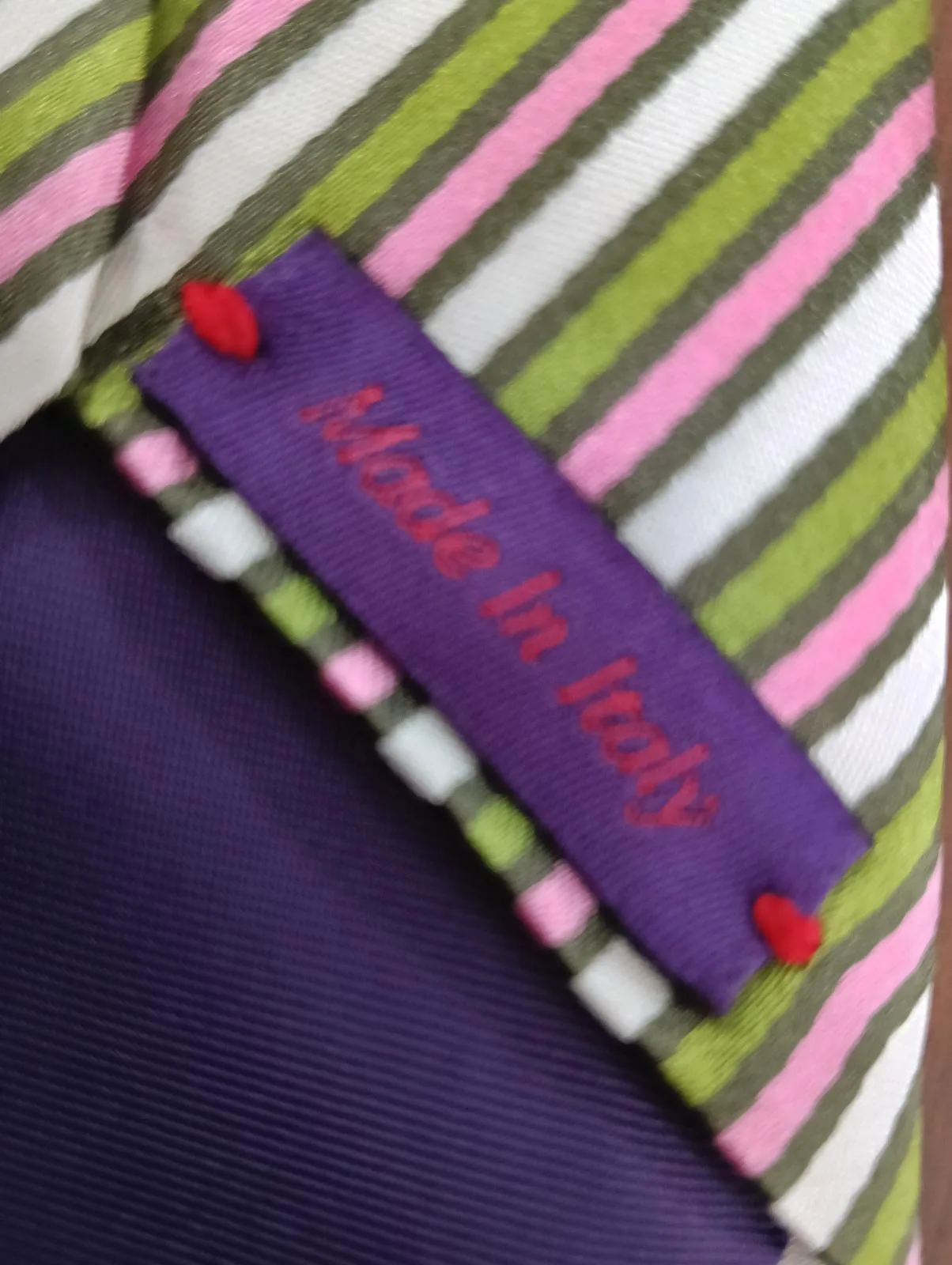 Luciano Rossetti Italy 100% Silk Striped Tie Green Pink White Brown Pointed – photo 3
