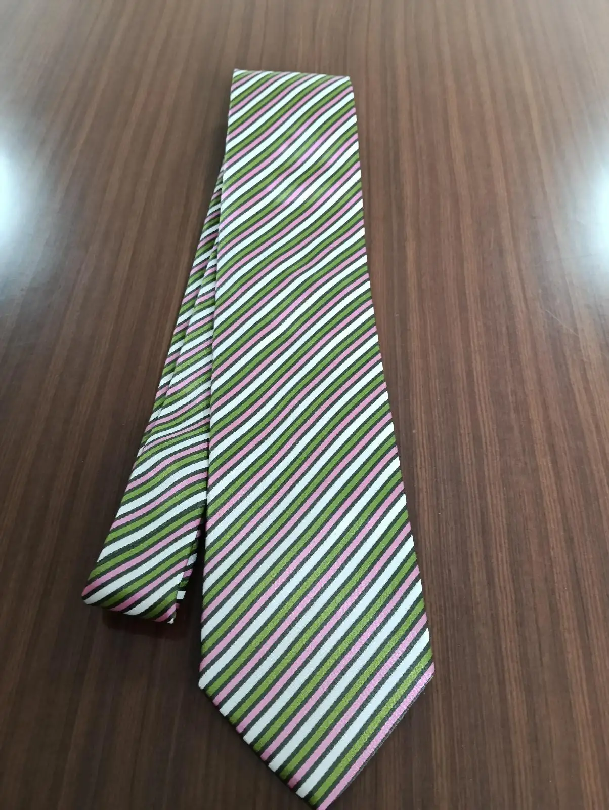 Luciano Rossetti Italy 100% Silk Striped Tie Green Pink White Brown Pointed – photo 6