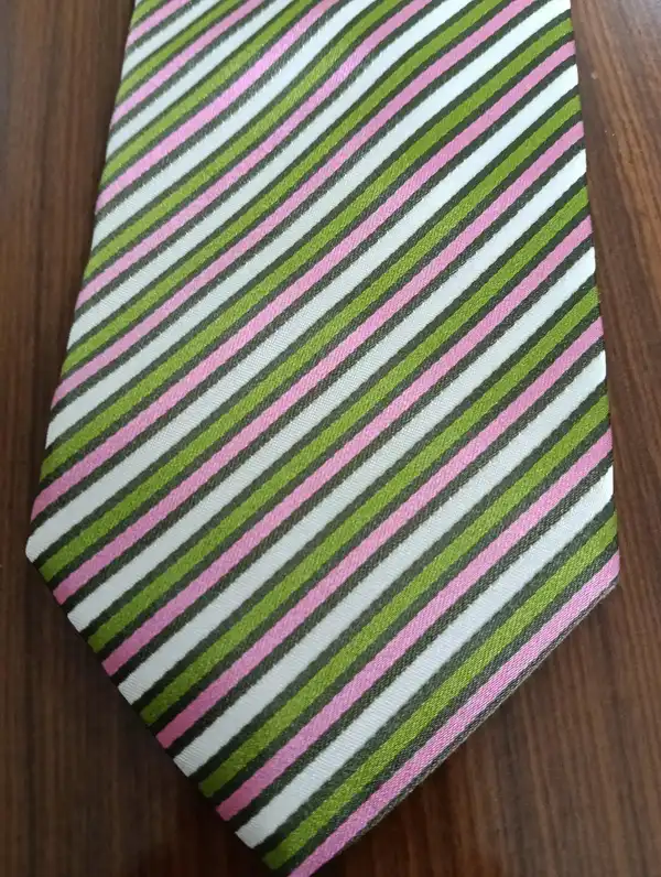 Luciano Rossetti Italy 100% Silk Striped Tie Green Pink White Brown Pointed