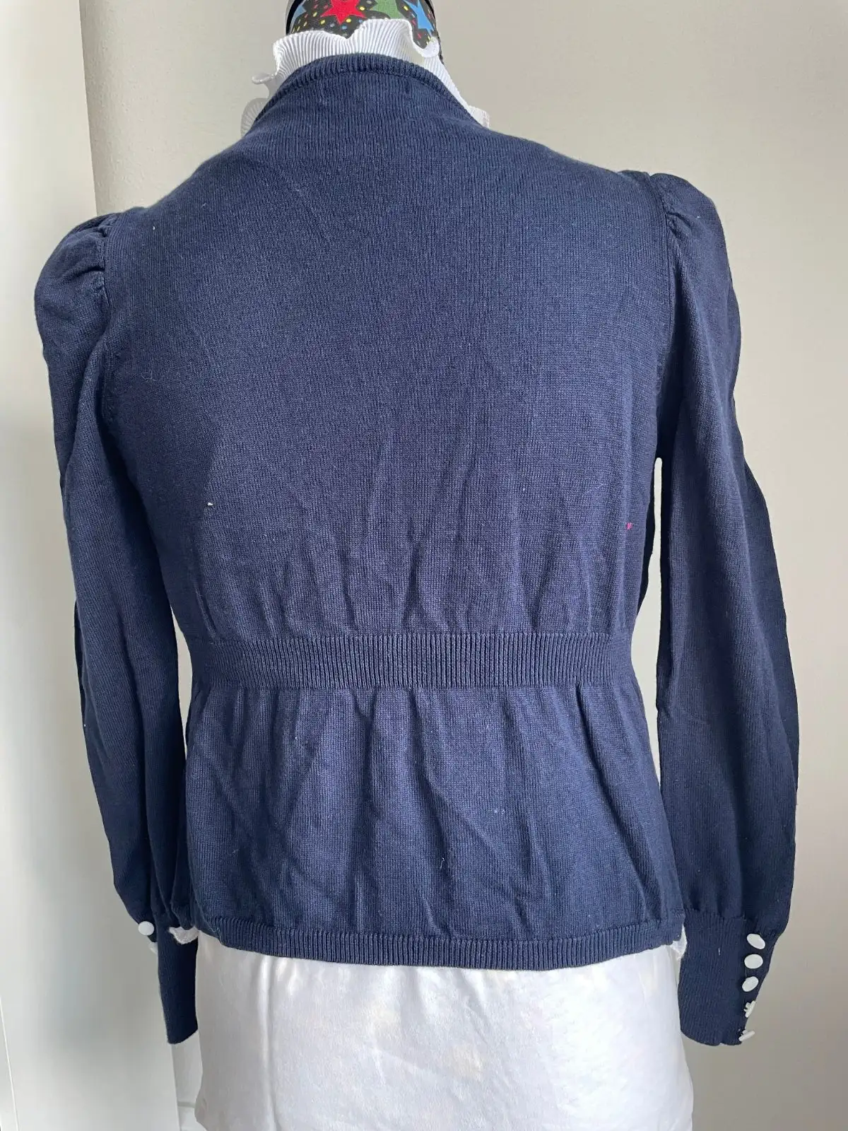 Navy Blue Cardigan Ruffle Trim & Bow Detail Size XL – photo 3