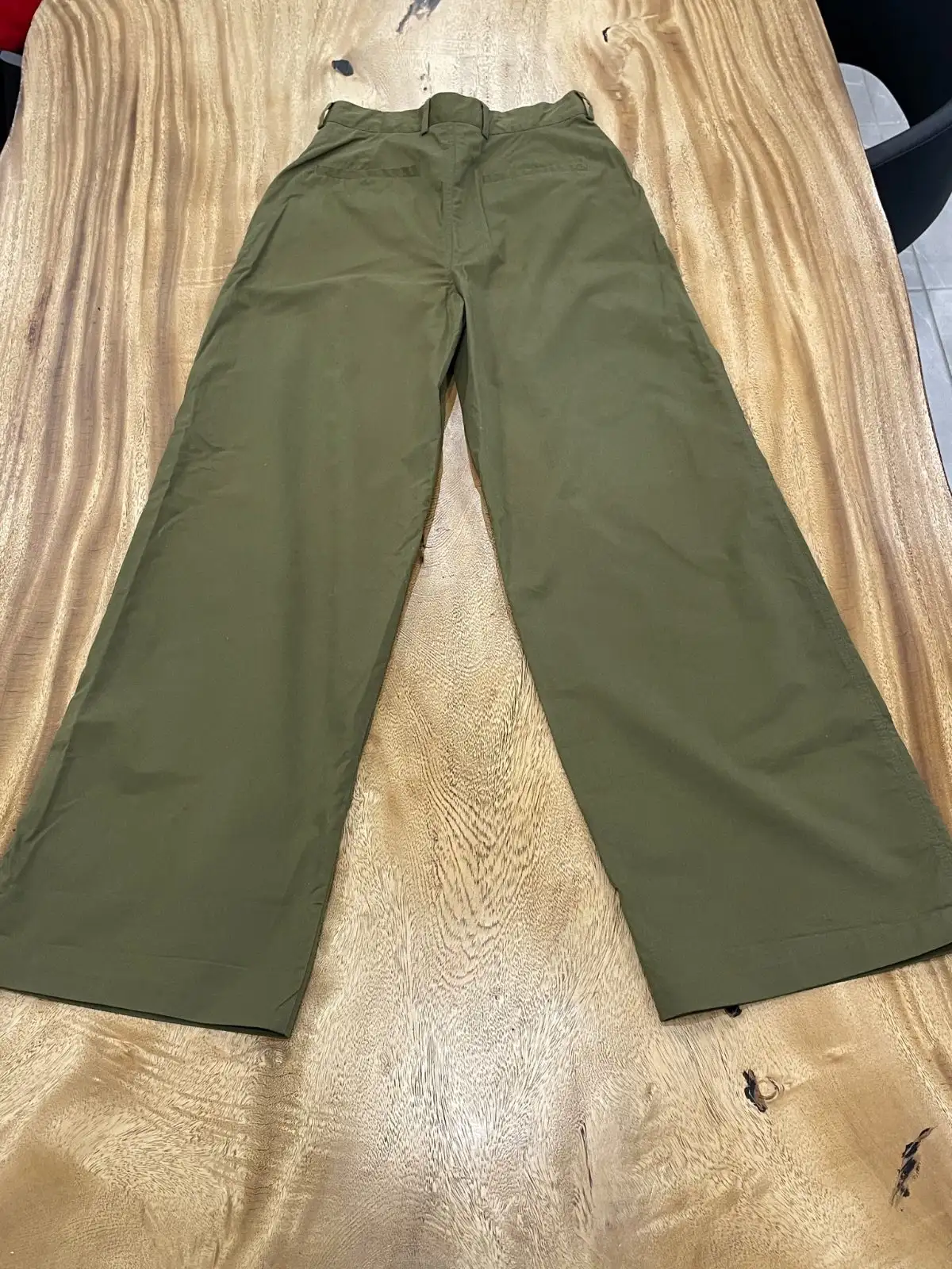H&M Wide Leg Cotton Trousers Olive Green Size 10 – photo 3