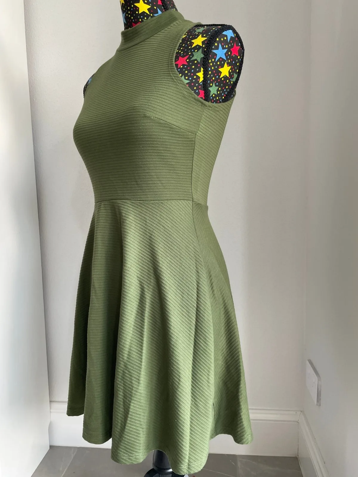 A$30   Factorie Ribbed Mock Neck Skater Dress Olive Green XS Active Open menu Dr – photo 2