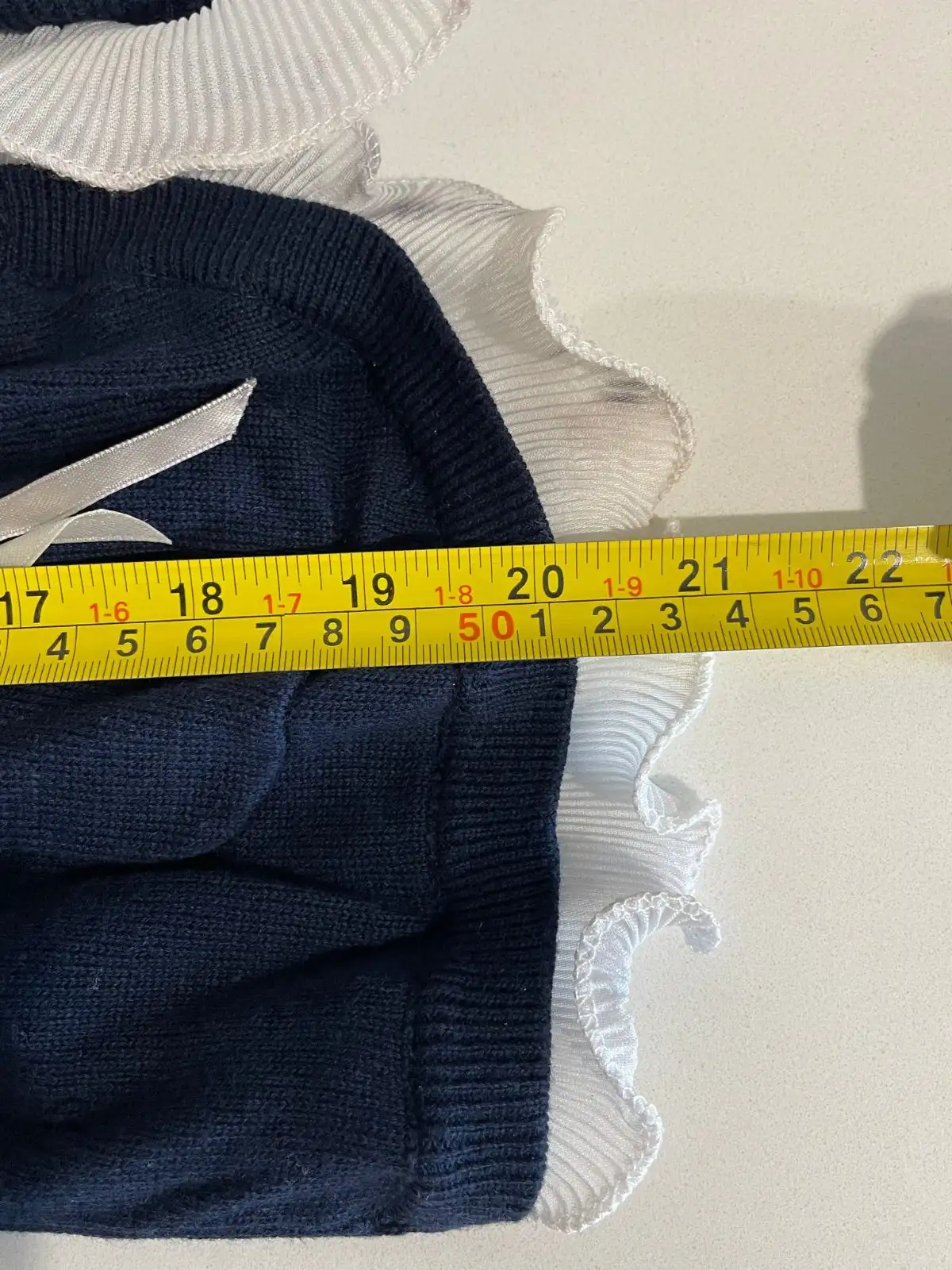 Navy Blue Cardigan Ruffle Trim & Bow Detail Size XL – photo 10