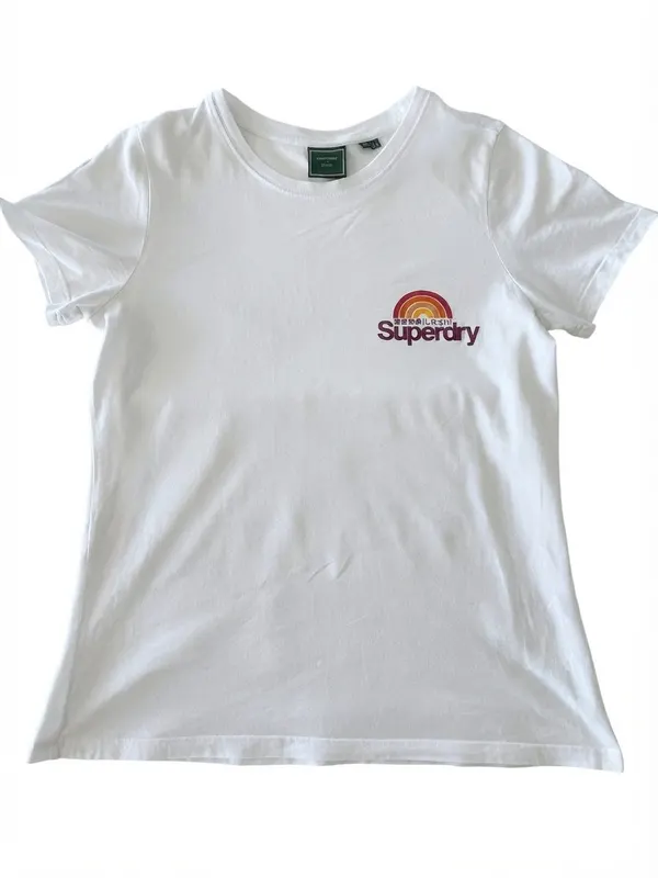 Superdry Women's White T-Shirt With Rainbow Logo Graphic