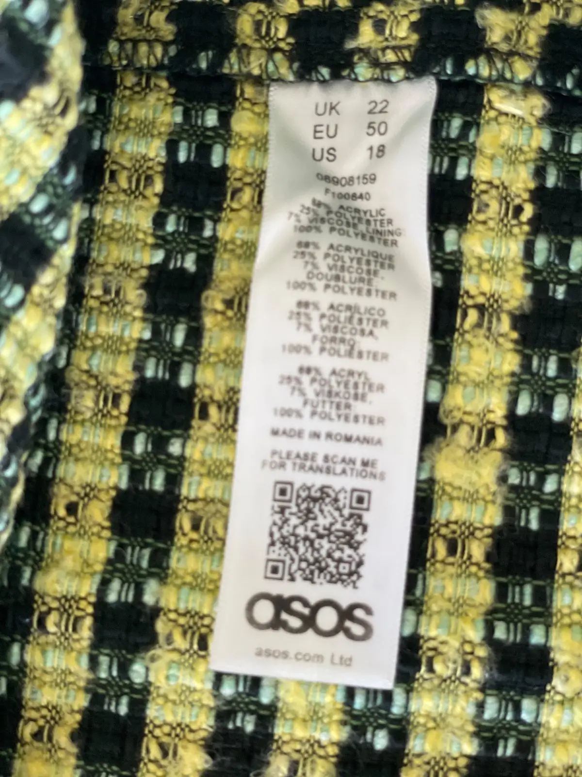 ASOS Black & Neon Yellow Tweed Mini Skirt Size 22 – photo 3