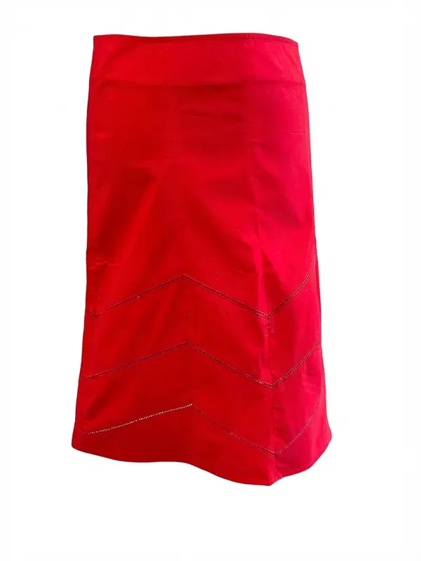 Esprit A-Line Midi Skirt Red With Chevron Detail Size 10