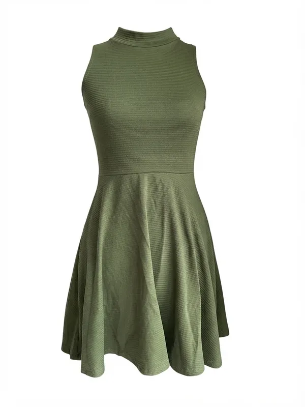 A$30   Factorie Ribbed Mock Neck Skater Dress Olive Green XS Active Open menu Dr