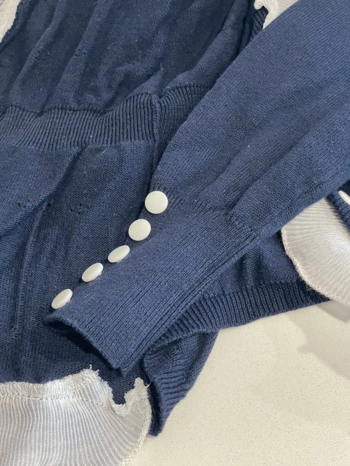 Navy Blue Cardigan Ruffle Trim & Bow Detail Size XL – photo 7
