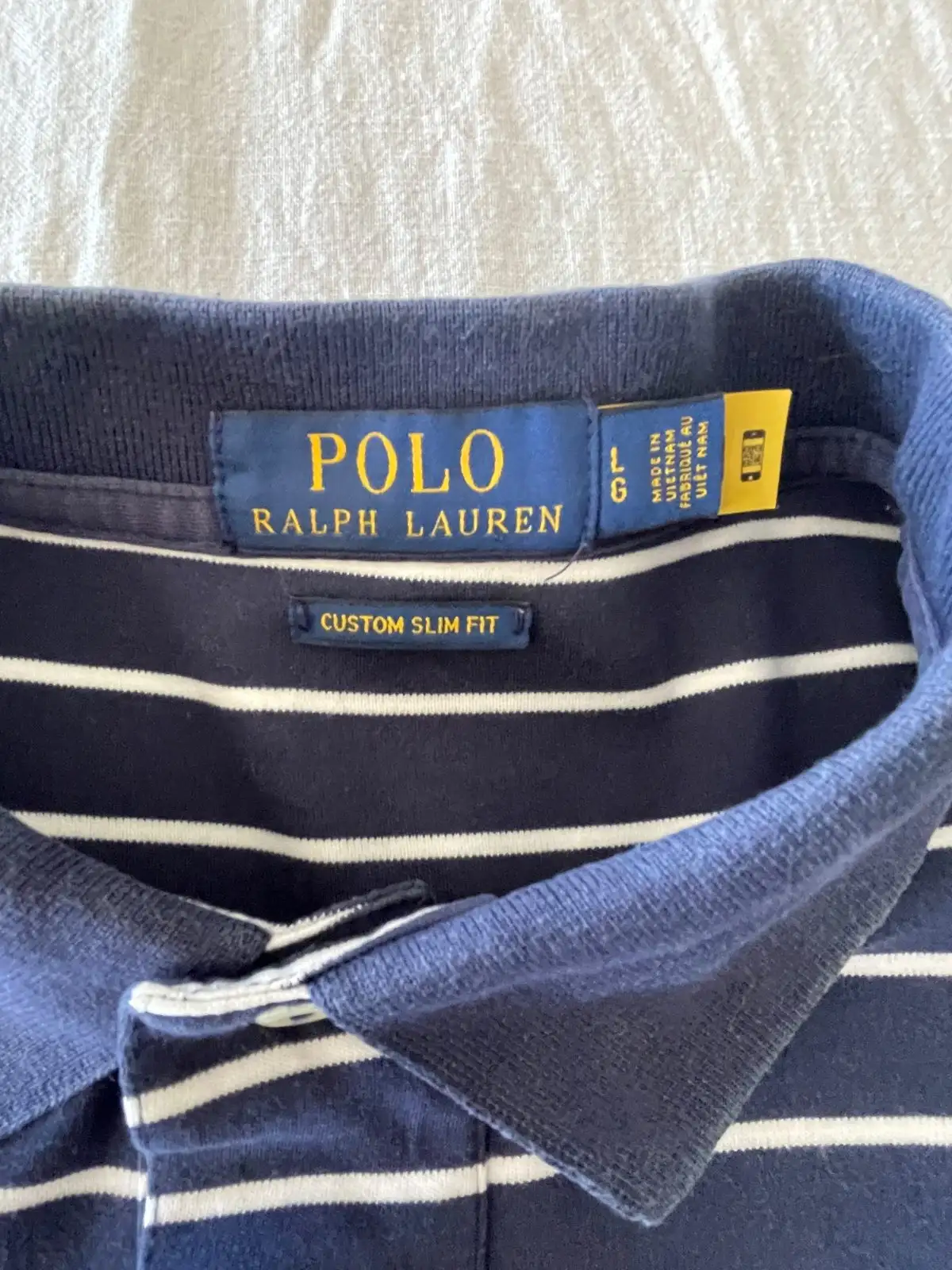 Polo Ralph Lauren Custom Slim Fit Striped Polo Shirt Navy White Large – photo 2