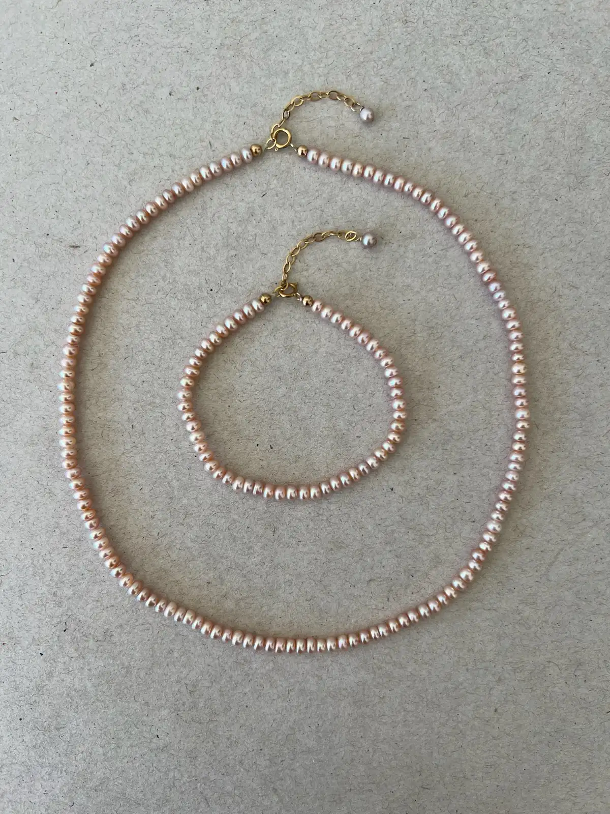 Vintage Blush Pink Freshwater Pearl Necklace & Bracelet Set 3.8mm – photo 2