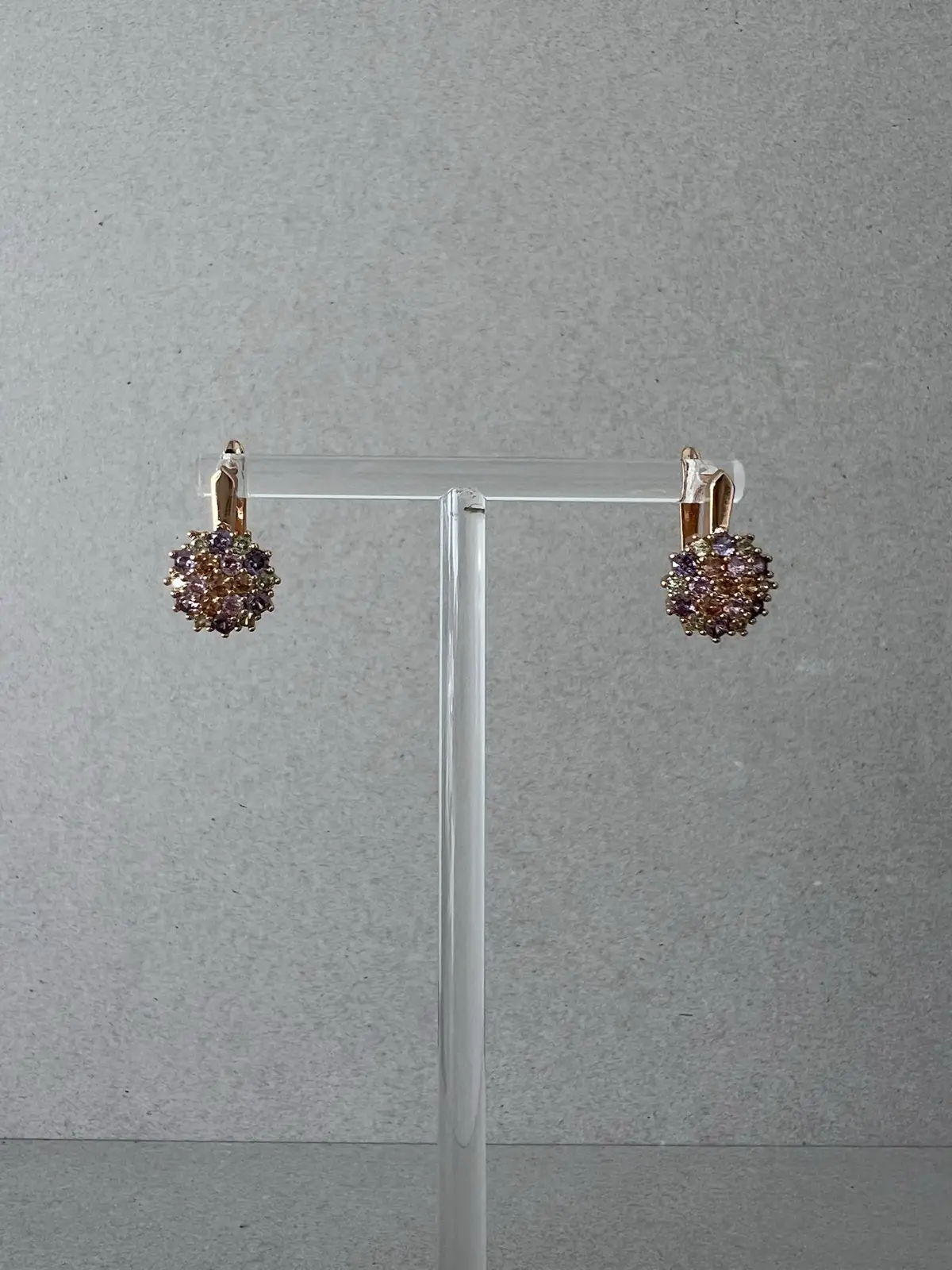 Rose Gold Pastel Floral Earrings Purple Crystal Look Leverback Drops Vintage Sty – photo 8