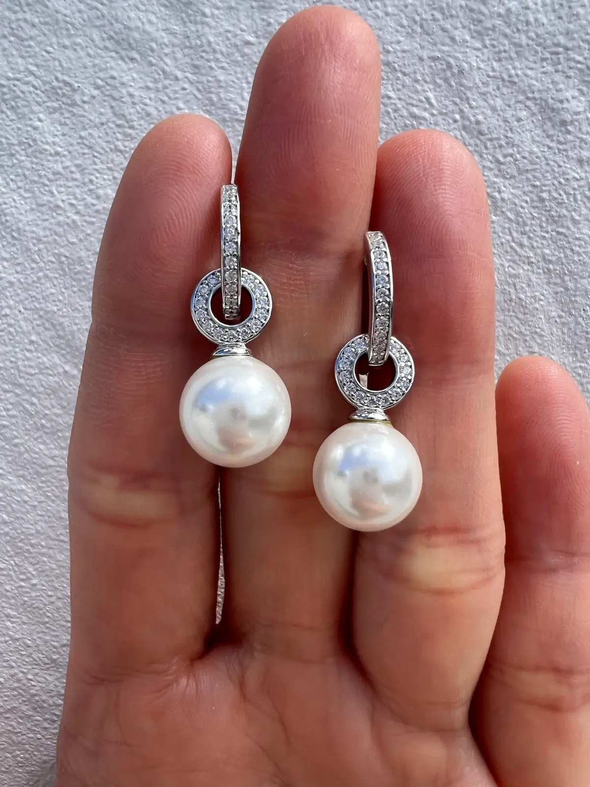 925 Sterling Silver Faux Pearl Drop Hoop Earrings CZ Reversible 4 in 1 Detachabl – photo 2