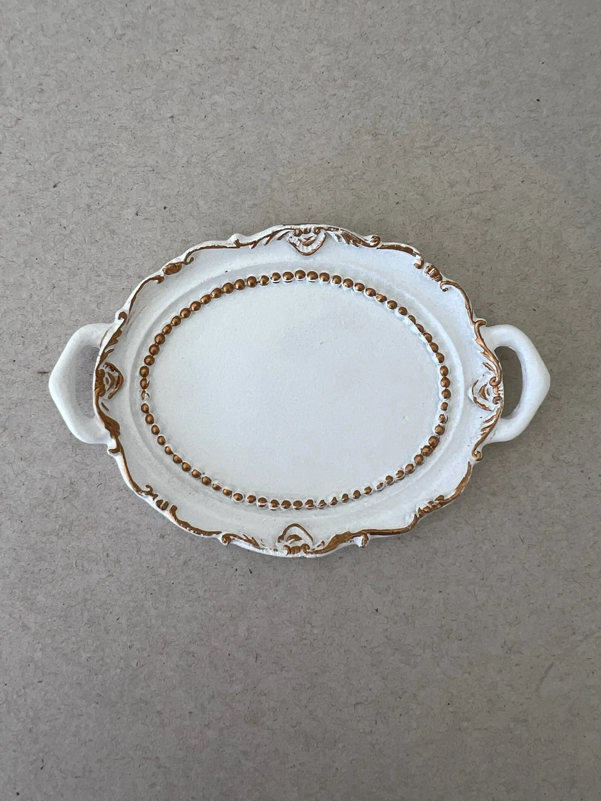 Mini Vintage Retro Style Oval White Jewelry Coin Tray Trinket Dish — photo 2