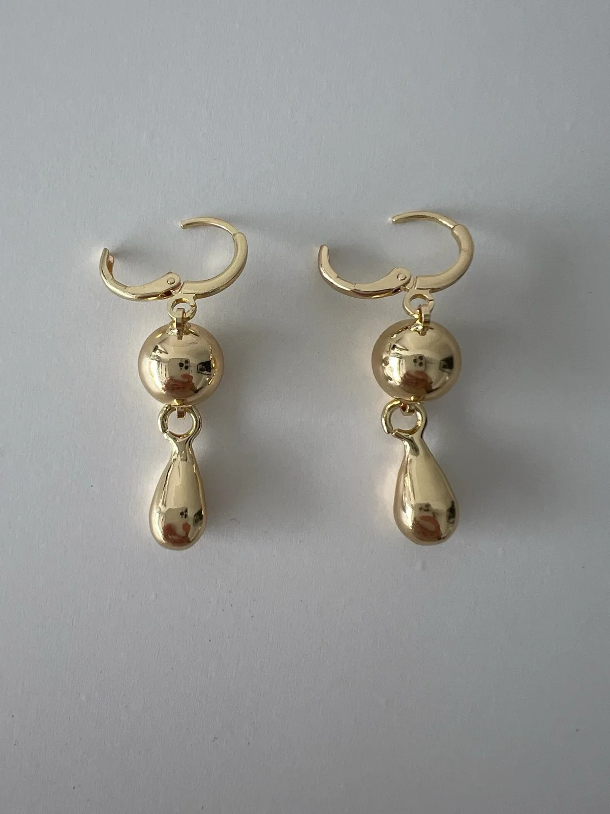 Gold Tone Ball & Teardrop Dangle Earrings Minimalist Vintage Chic Statement Jewe – photo 5