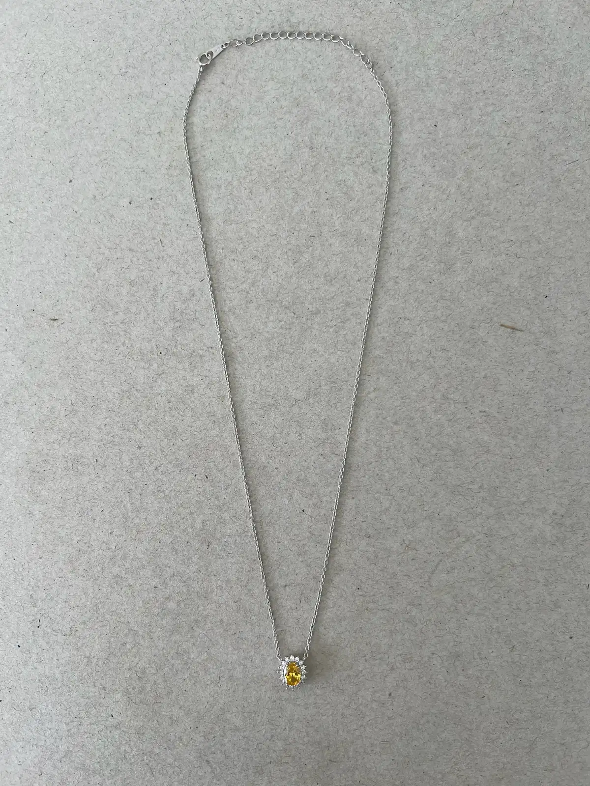S925 Sterling Silver Oval Yellow CZ Halo Pendant Cable Chain Necklace – photo 6