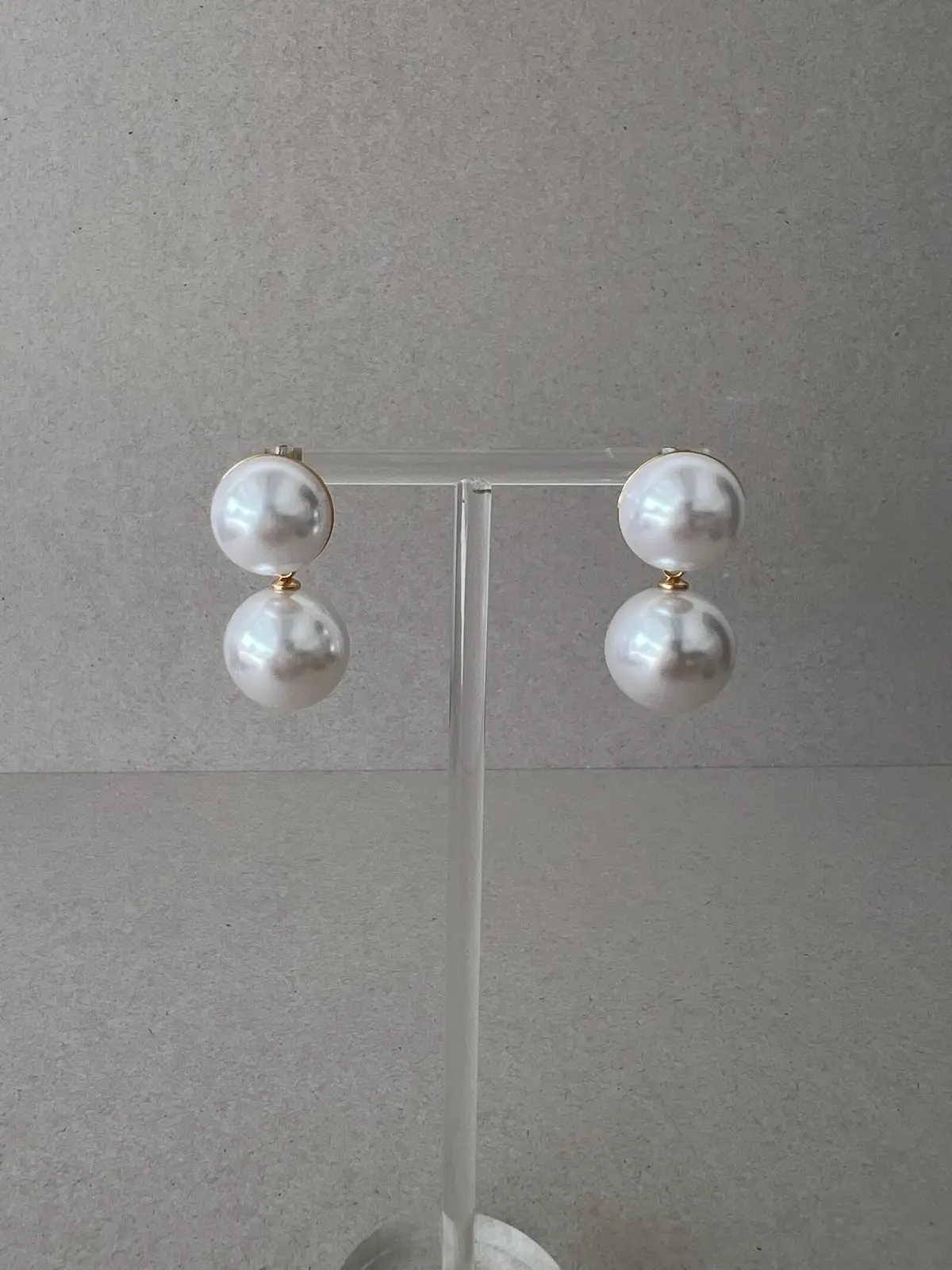 Elegant Double Faux Pearl Drop Earrings White Gold Tone Statement Earrings – photo 3