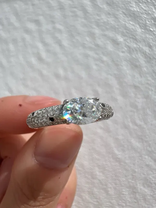 925 Sterling Silver Oval 1CT  Moissanite Pavé Statement Ring Two Ways To Wear