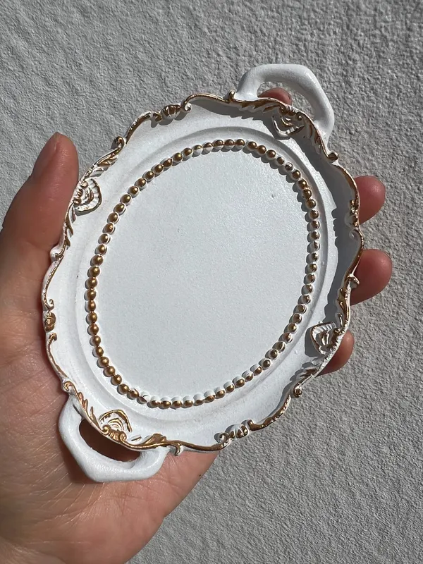 Mini Vintage Retro Style Oval White Jewelry Coin Tray Trinket Dish