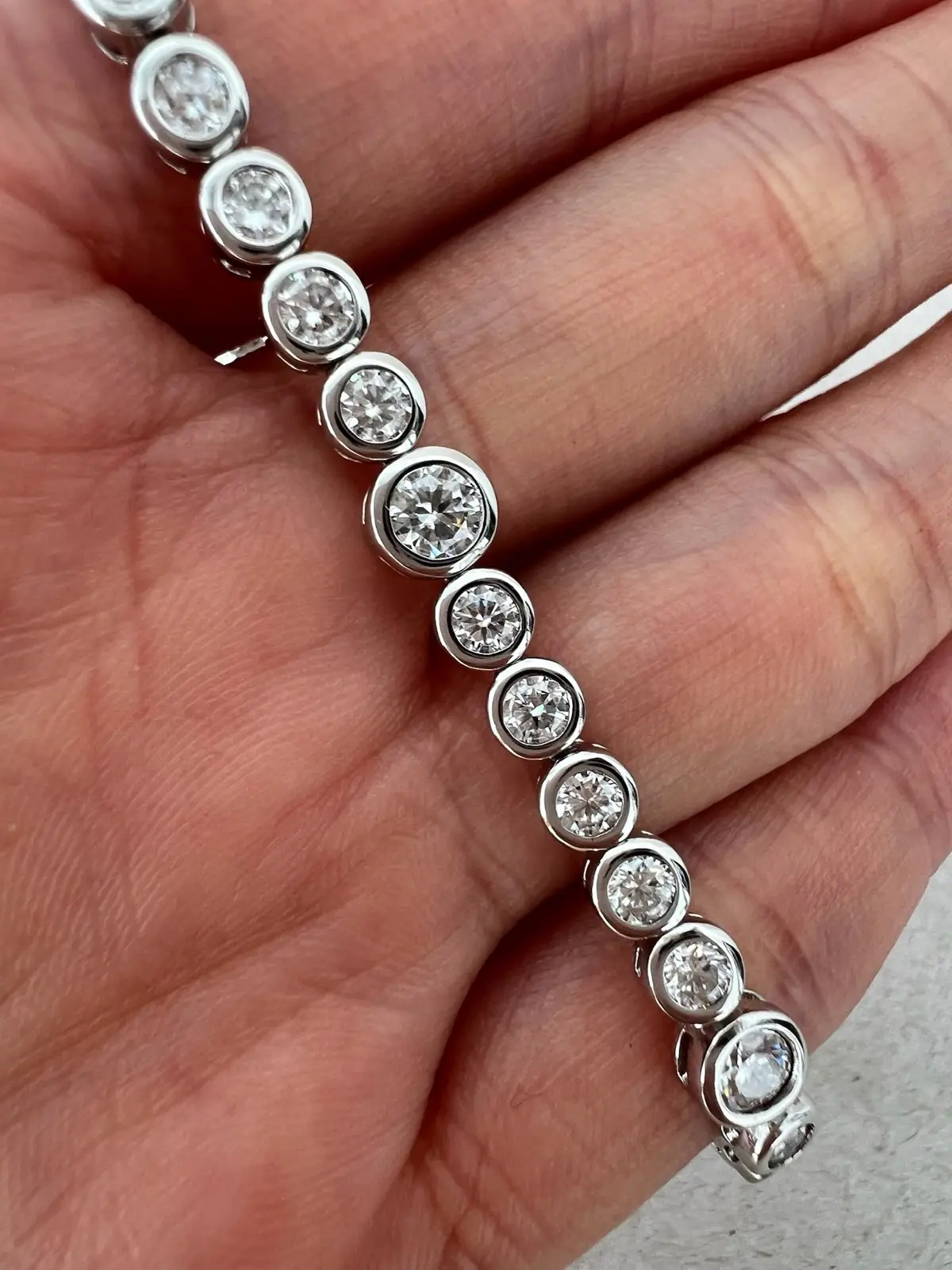 Moissanite Bubble Tennis Bracelet 925 Sterling Silver Bezel Set 3mm 4mm 16.5cm – photo 5