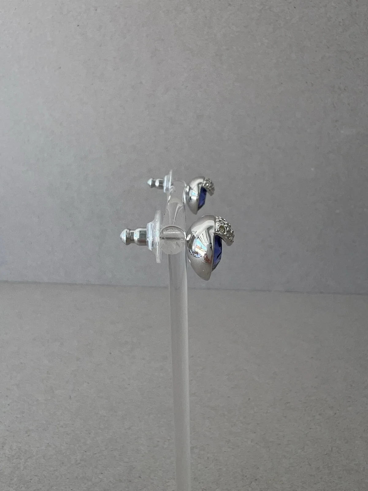 Vintage Swarovski Purple Crystal Heart Stud Earrings Silver Tone Statement Jewel – photo 10