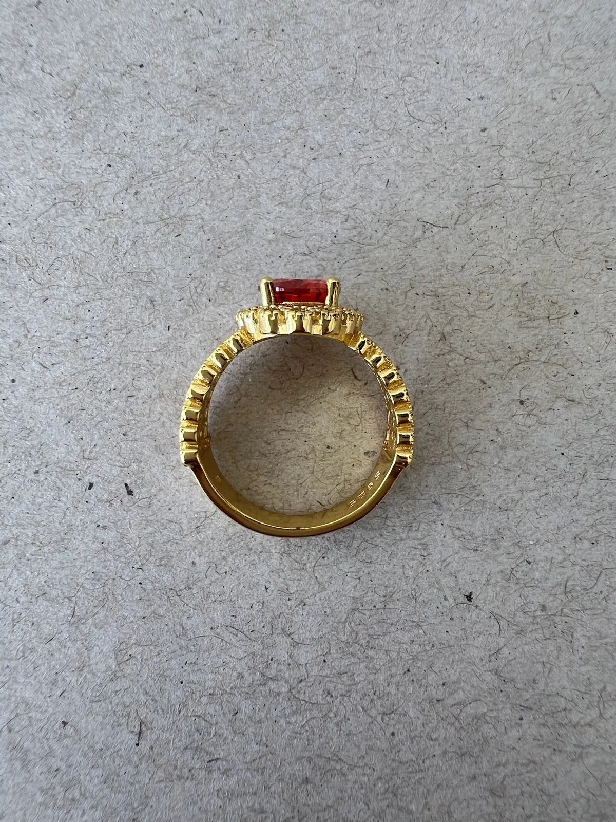925 Sterling Silver Gold Plated Oval Red Cubic Zirconia Halo Dress Ring — photo 3