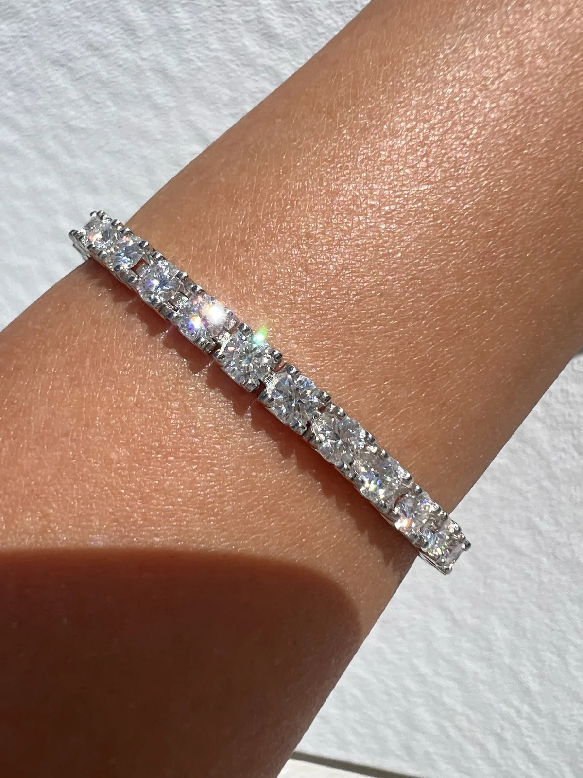 925 Sterling Silver Tennis Bracelet Round Moissanite 16.5cm – photo 2