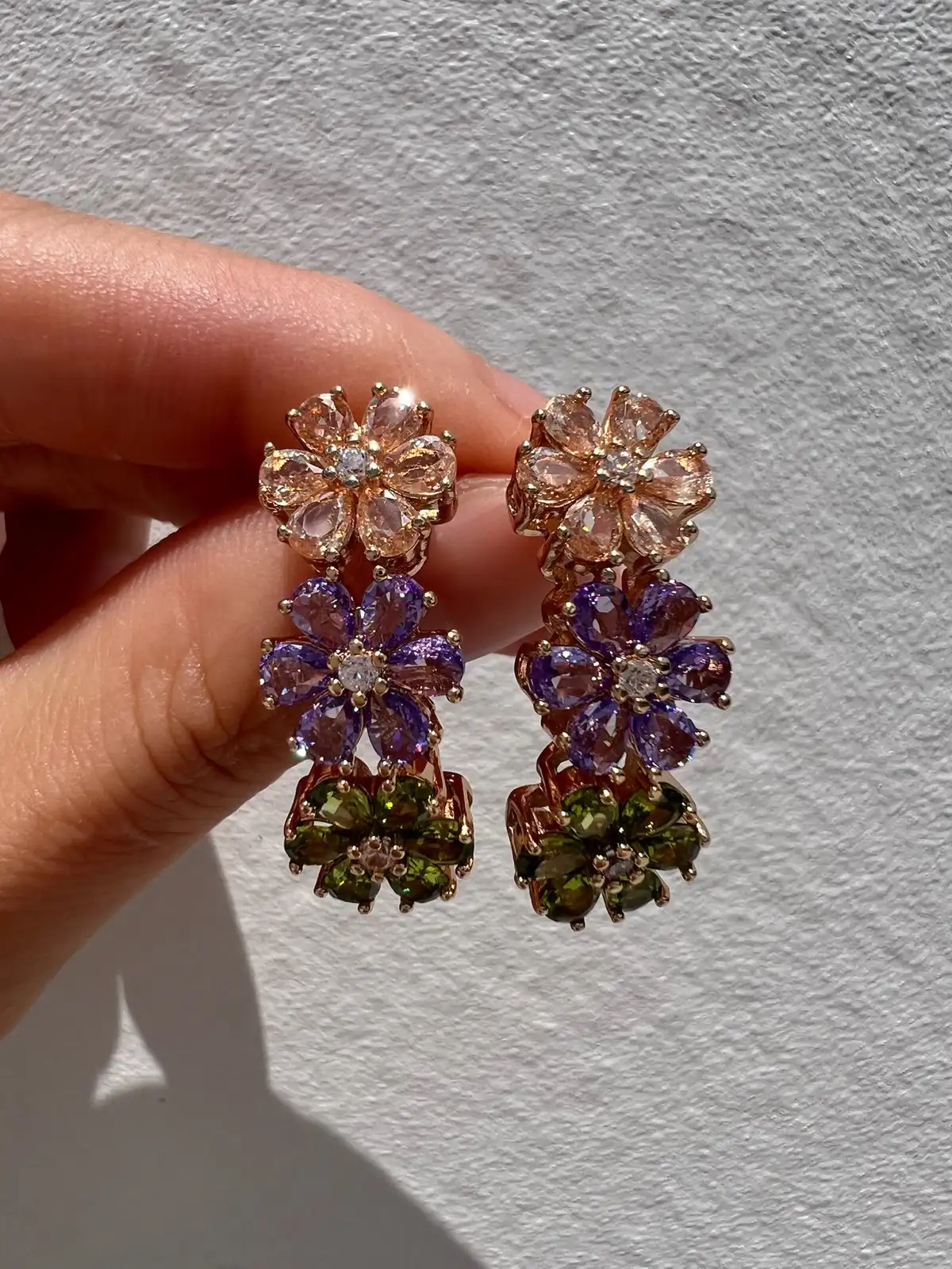 Multicolour Floral Drop Earrings Sparkling CZ Gold Tone Statement Jewellery – photo 2