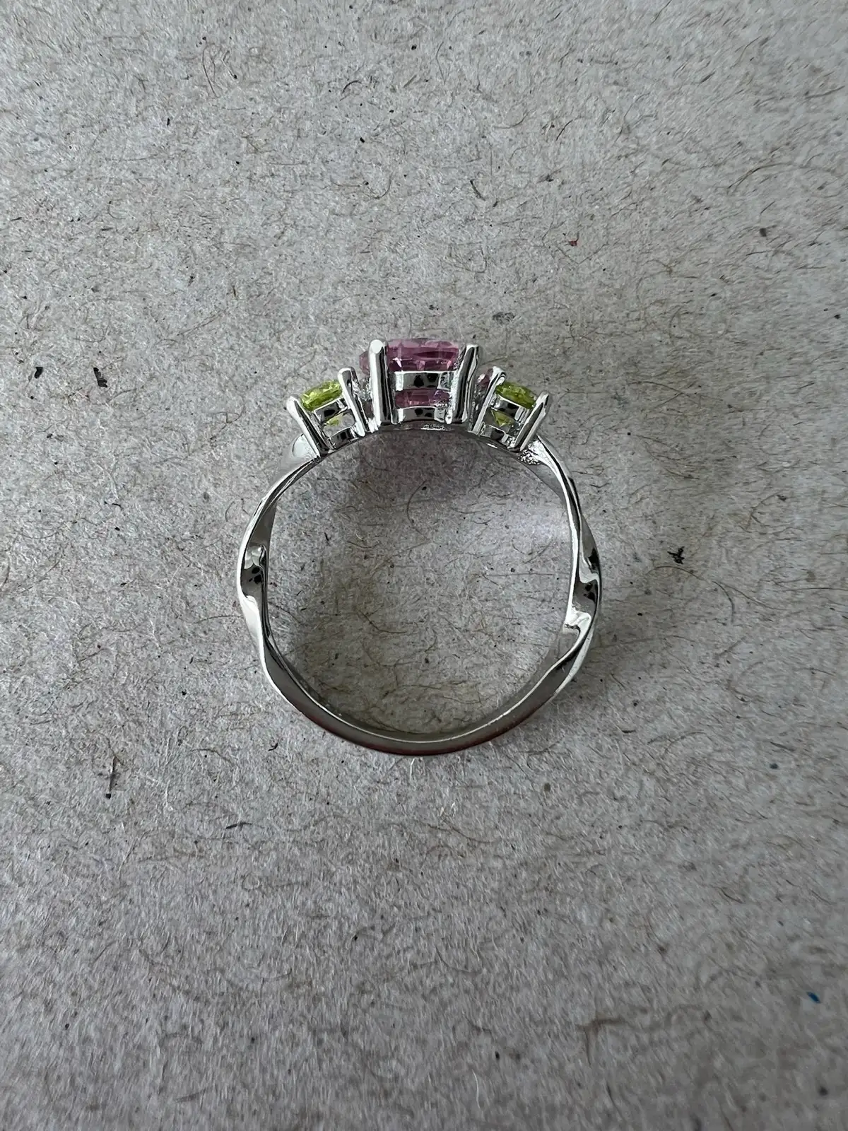 Pink & Green CZ Three Stone Ring Sterling Silver Twisted Band Pastel Summer Stat – photo 4