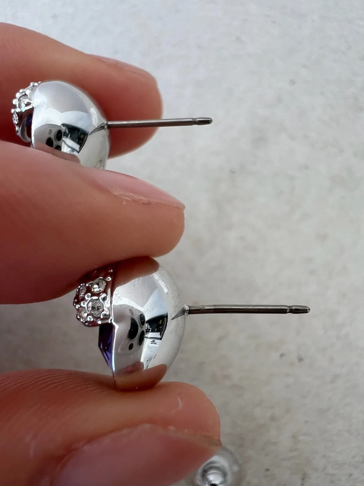 Vintage Swarovski Purple Crystal Heart Stud Earrings Silver Tone Statement Jewel – photo 5
