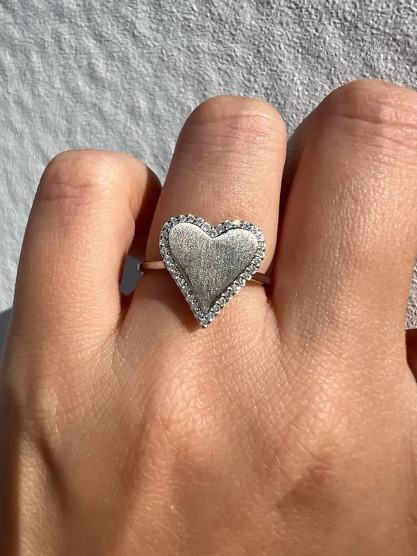 925 Sterling Silver Heart Pavé Halo Ring Clear Round CZ Size L 1/2